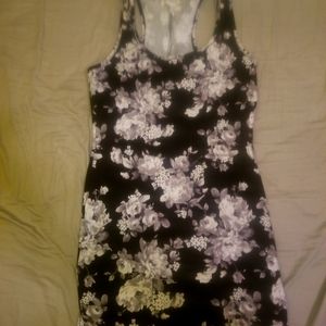 Short Black Dress with Grey Flowers